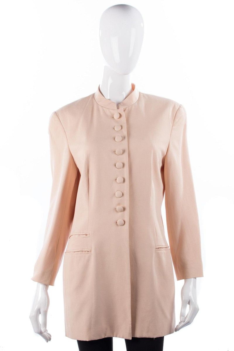 Paul Costelloe Long Jacket 100% Silk Mandarin Collar Peach Size 12 - Ava & Iva