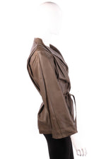 Real leather brown jacket with waist tie side