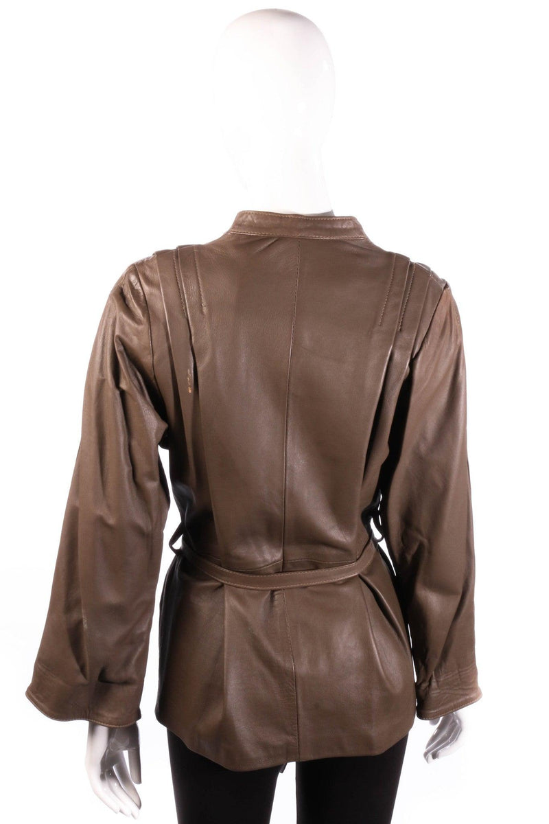 Real leather brown jacket with waist tie  back