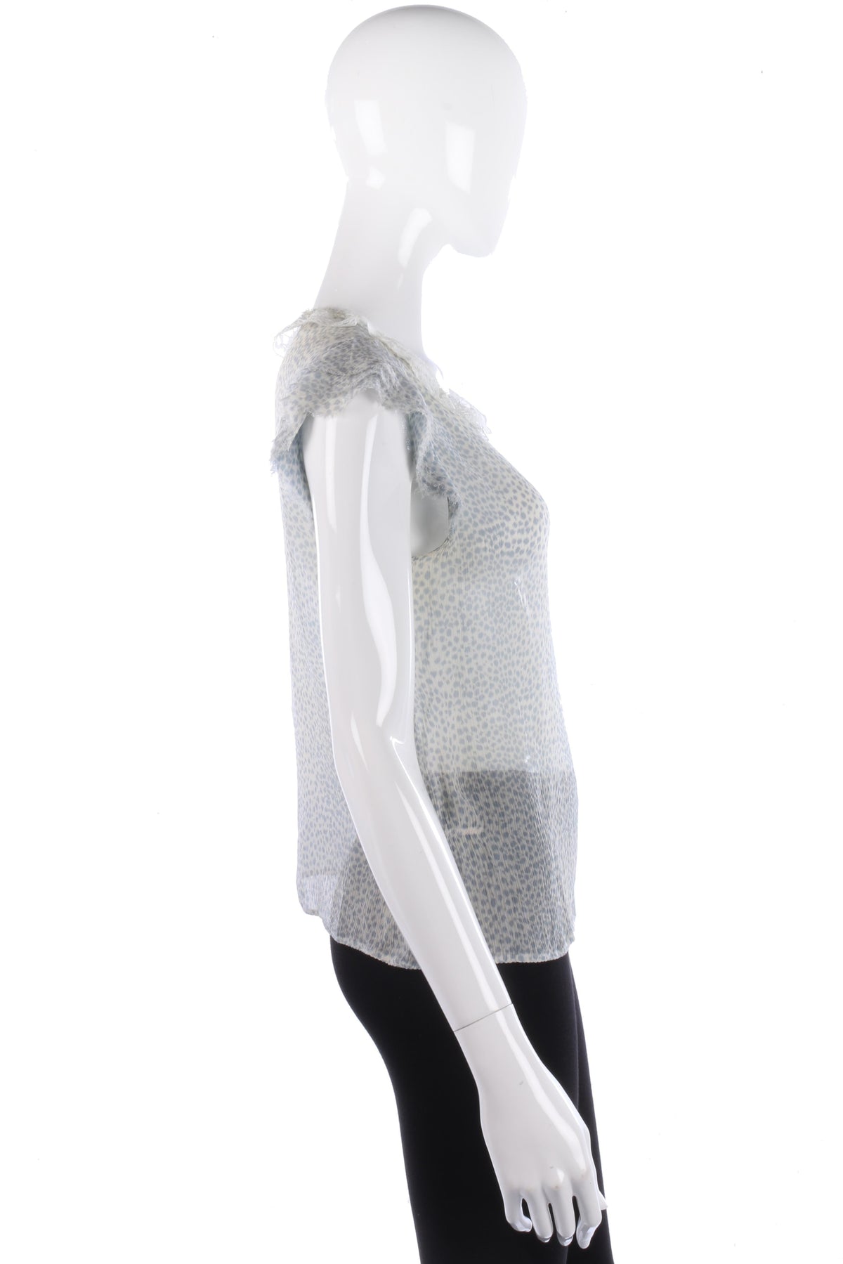 Jigsaw 100% Silk Top with Lace Collar Blue Animal Print Size 12 - Ava & Iva