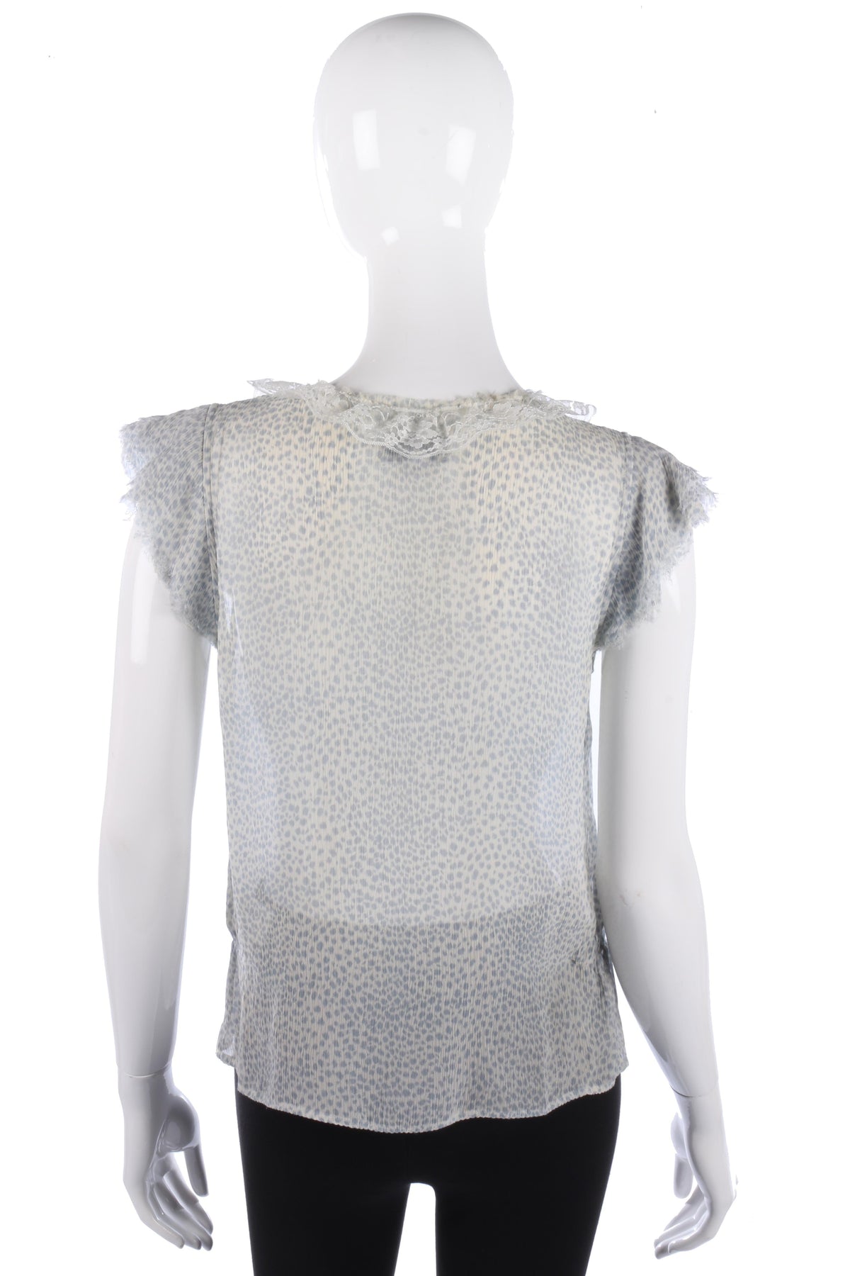 Jigsaw 100% Silk Top with Lace Collar Blue Animal Print Size 12 - Ava & Iva