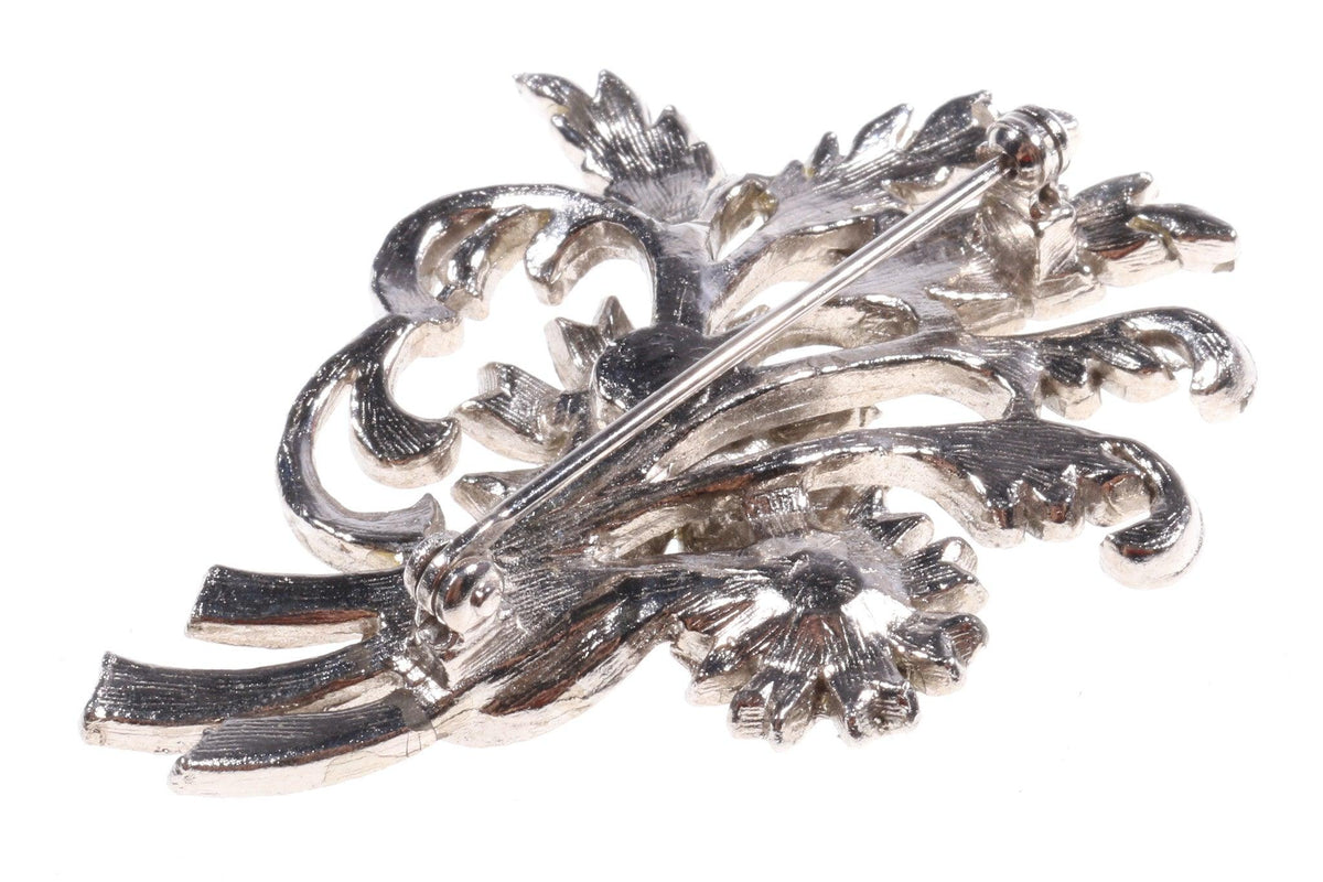 Silver tone flower marcasite brooch - Ava & Iva