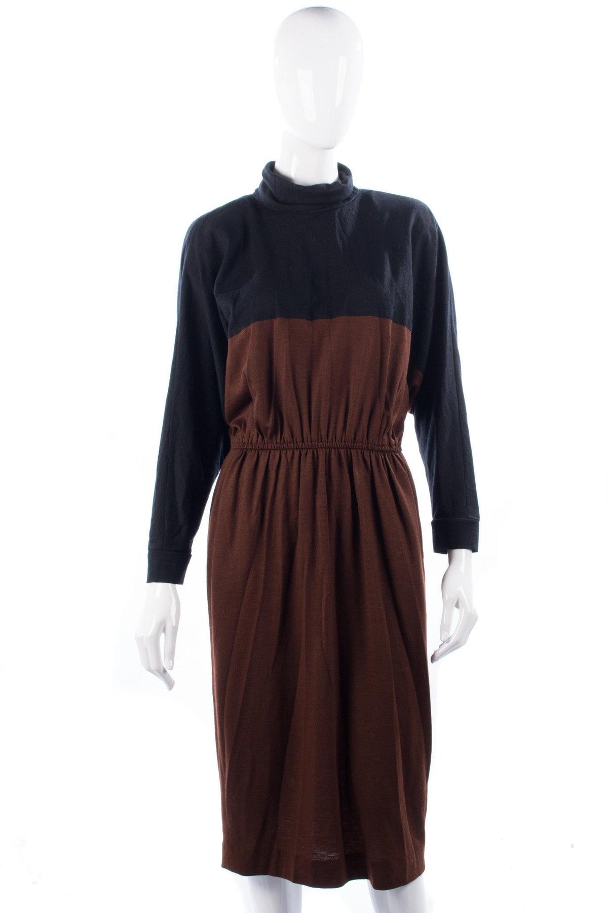 Gaston Jaunet Paris Vintage Dress. Black and Brown Wool UK12/14 - Ava & Iva