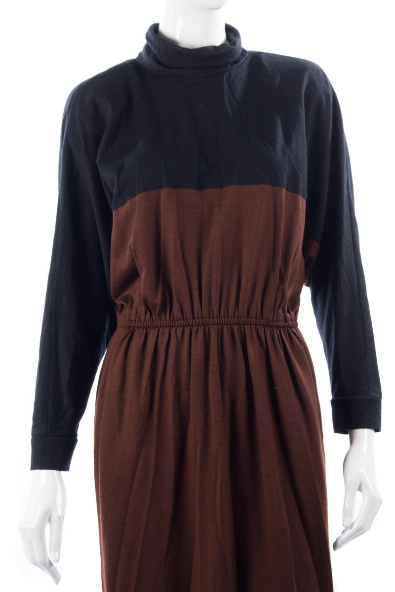 Gaston Jaunet Paris Vintage Dress. Black and Brown Wool UK12/14 - Ava & Iva