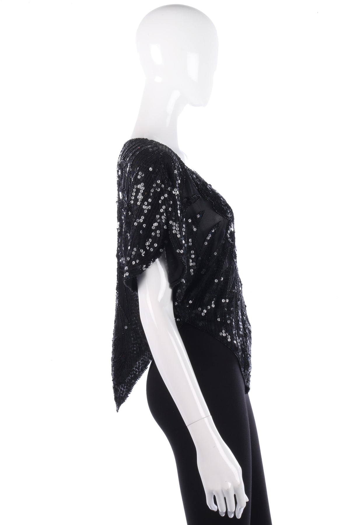 Vintage Silk Sequinned Butterfly Top Black Size M - Ava & Iva