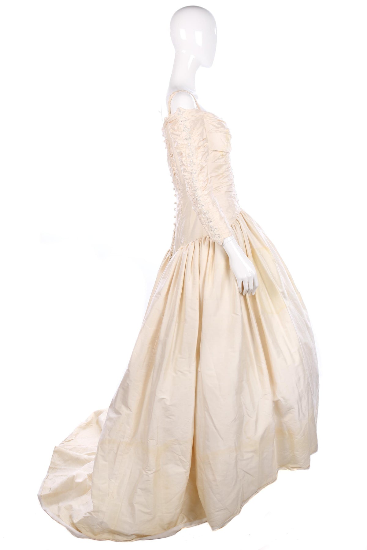 Vintage wedding dress, cream with beaded details - Ava & Iva