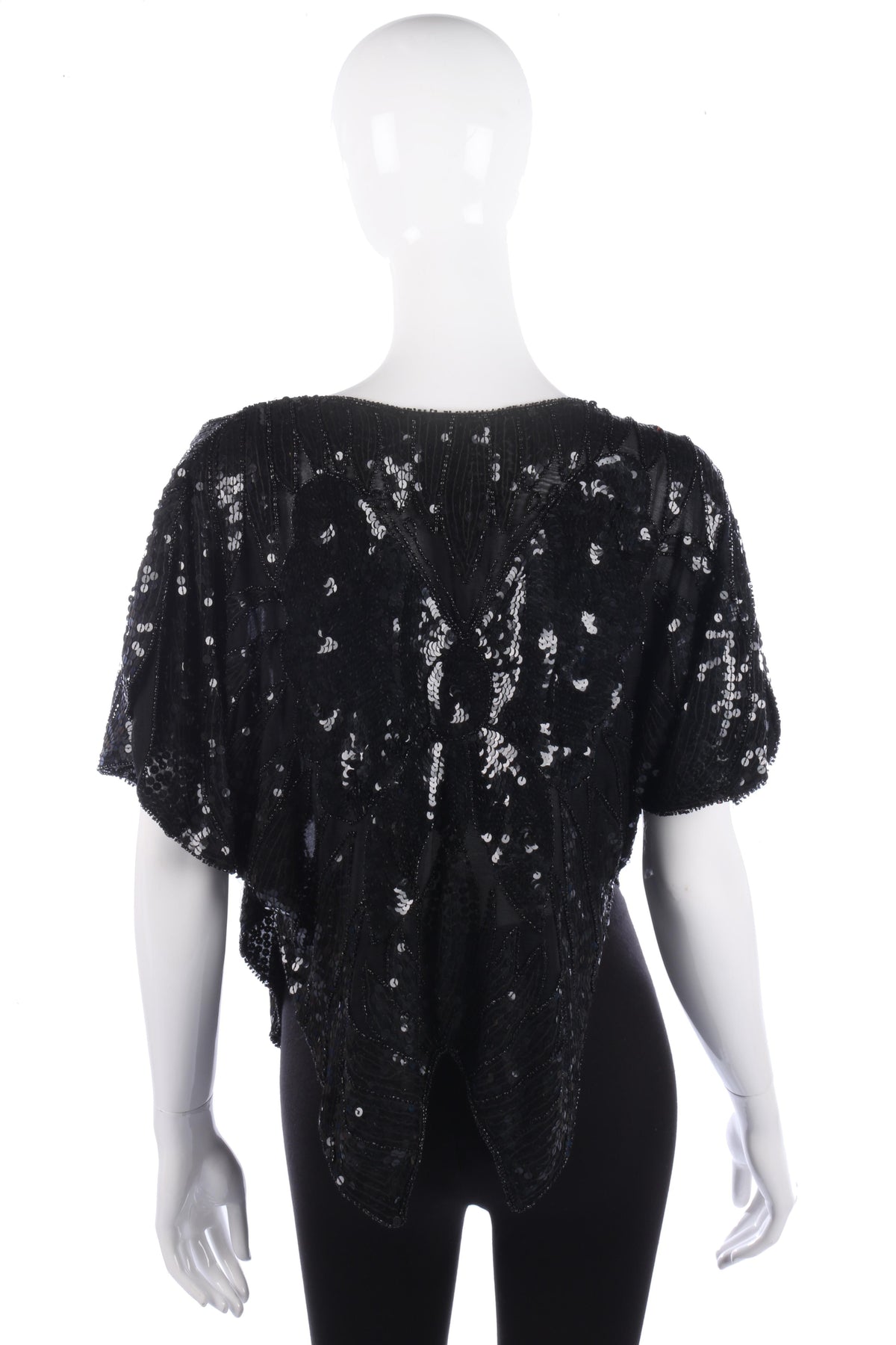 Vintage Silk Sequinned Butterfly Top Black Size M - Ava & Iva