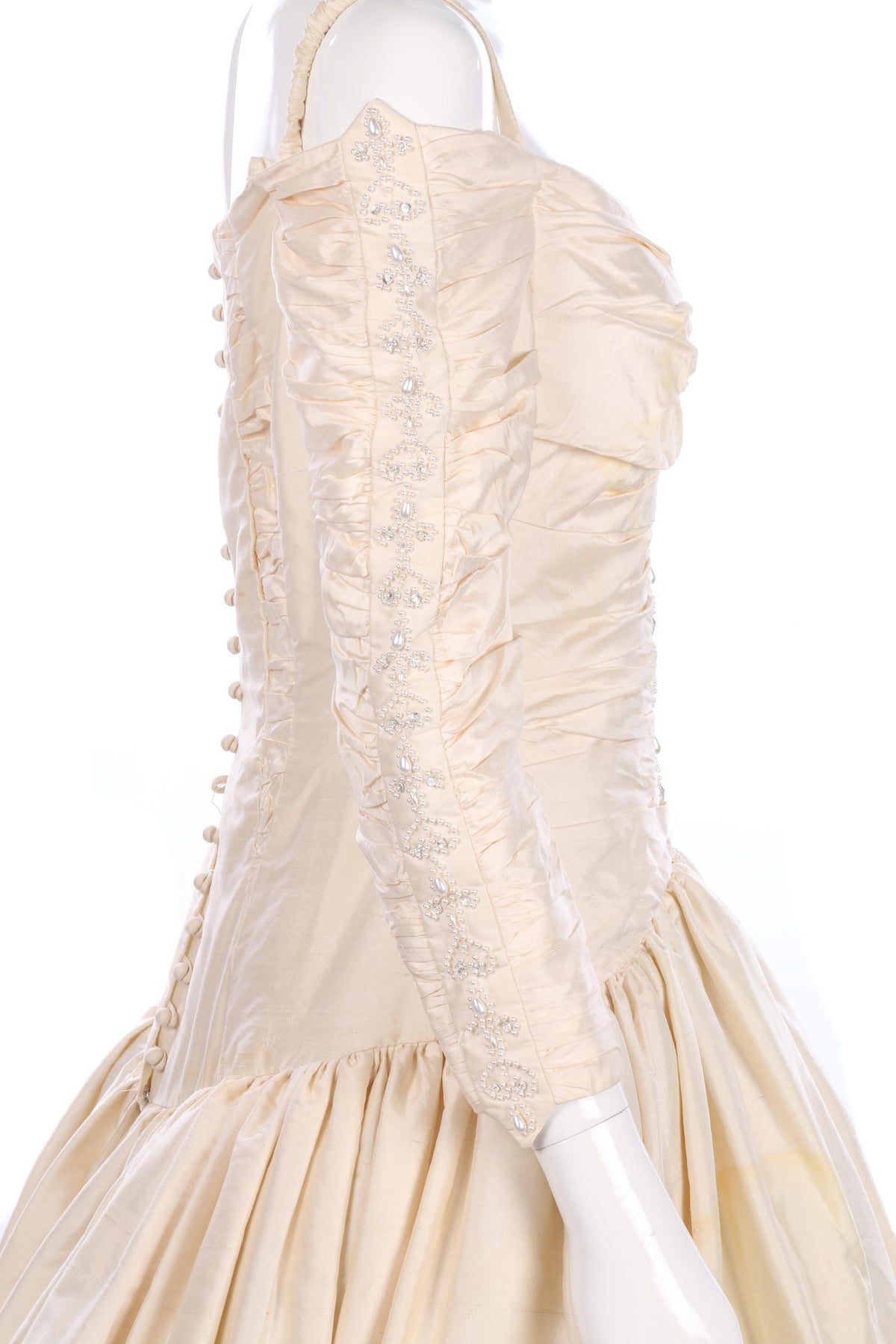 Vintage wedding dress, cream with beaded details - Ava & Iva