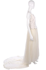 Vintage wedding dress with metallic scalloped top detail and long train - Ava & Iva