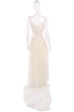 Vintage wedding dress with metallic scalloped top detail and long train - Ava & Iva