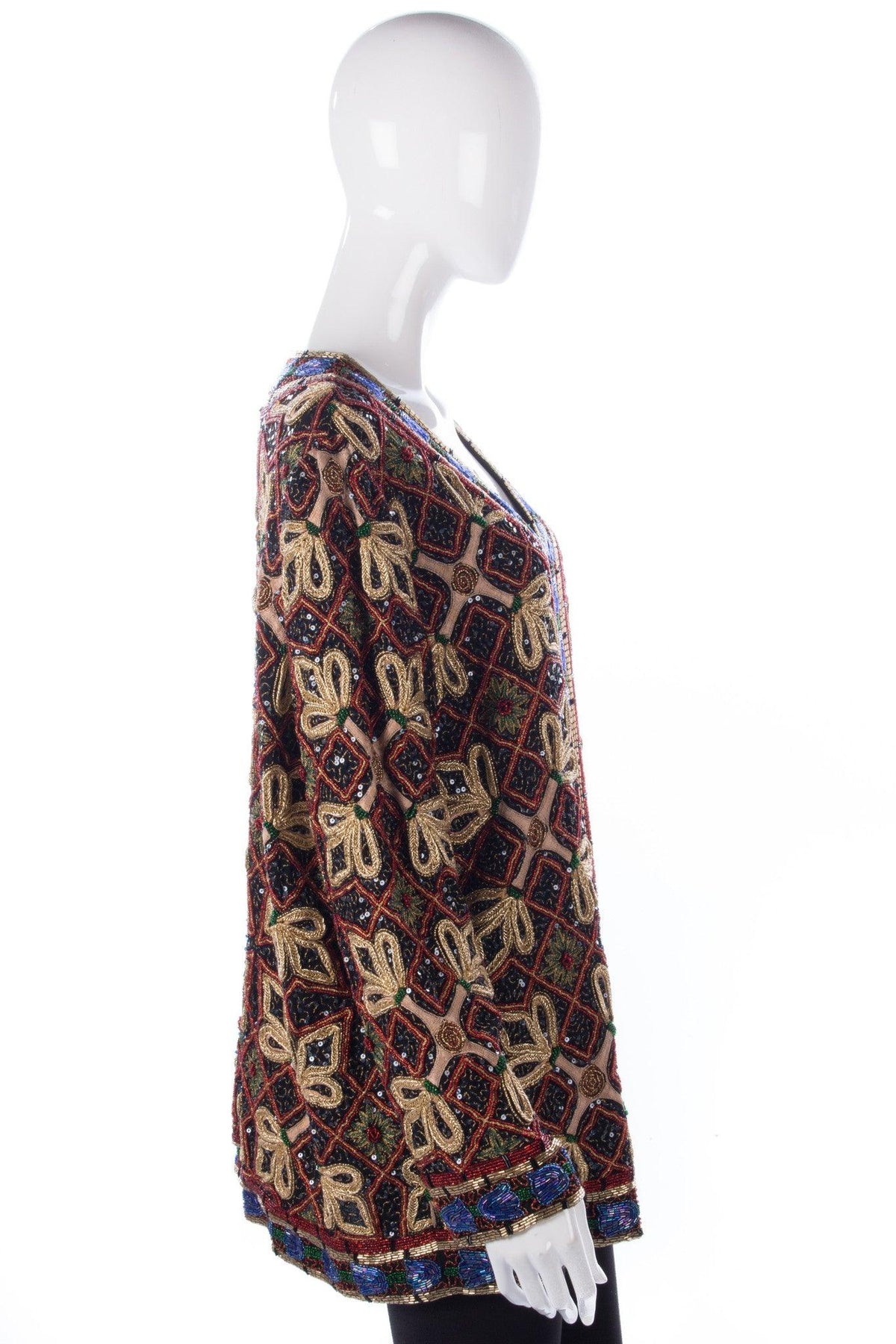 Gold, red and blue heavily beaded jacket. So beautiful and great for Xmas parties - Ava & Iva