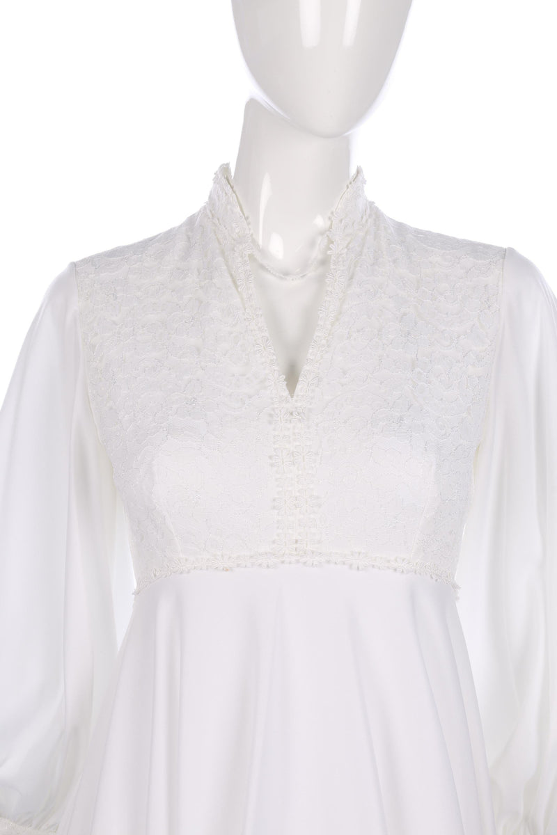 Vintage white wedding dress with flower lace and cuffed sleeves - Ava & Iva