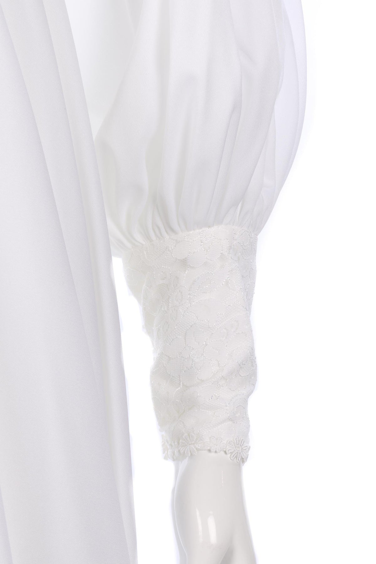 Vintage white wedding dress with flower lace and cuffed sleeves - Ava & Iva