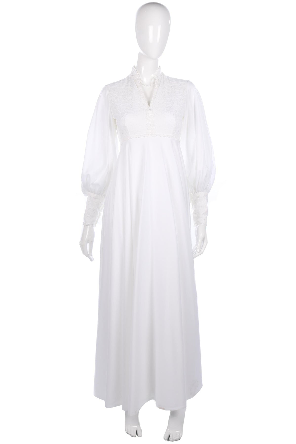 Vintage white wedding dress with flower lace and cuffed sleeves - Ava & Iva