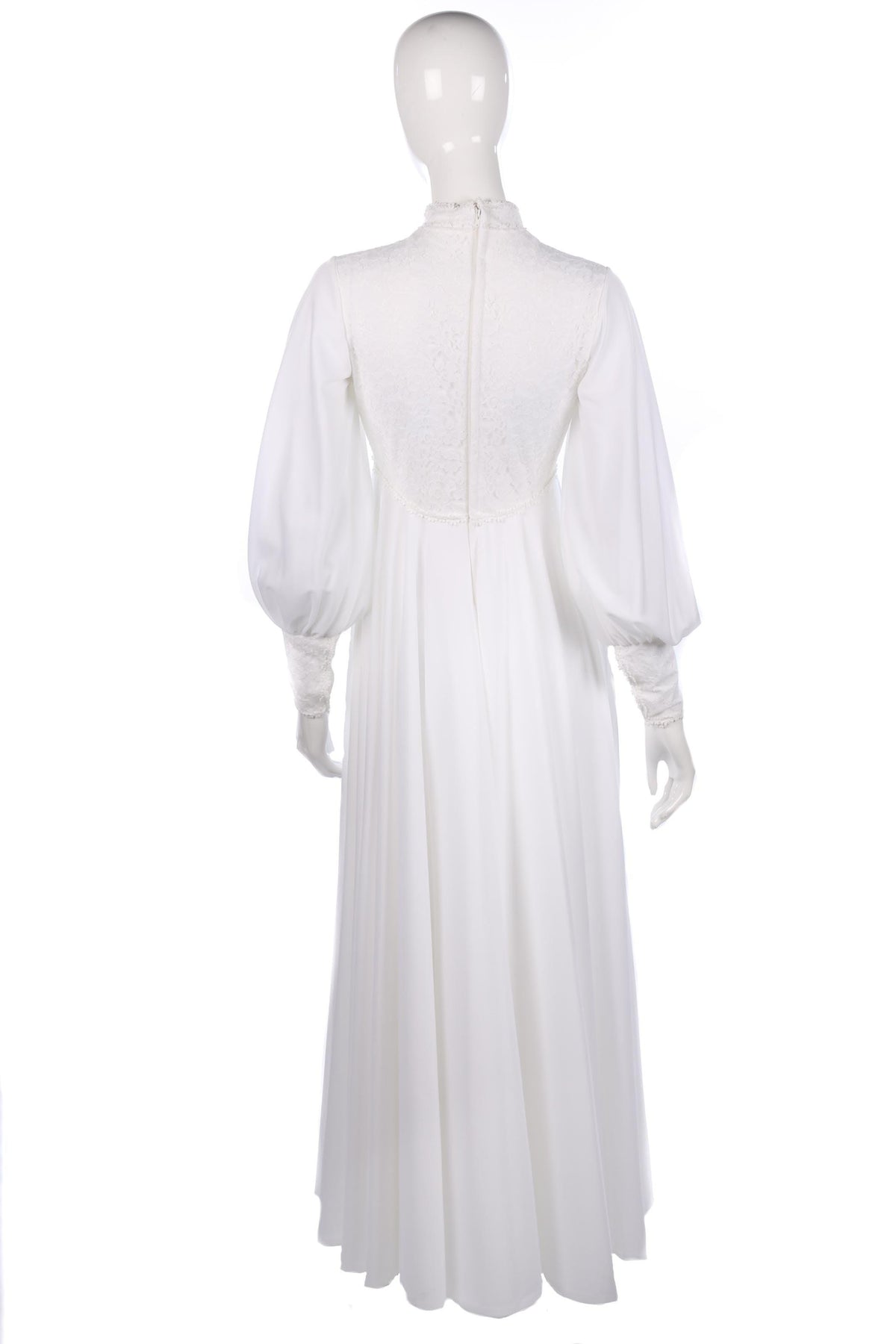 Vintage white wedding dress with flower lace and cuffed sleeves - Ava & Iva