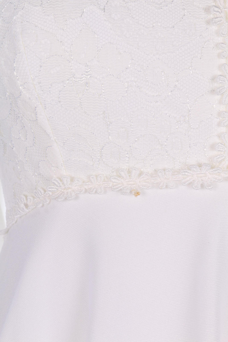 Vintage white wedding dress with flower lace and cuffed sleeves - Ava & Iva