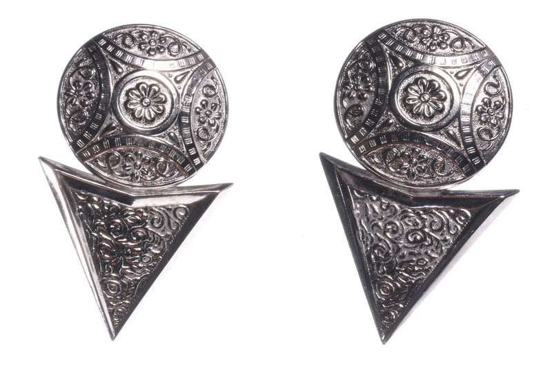 Silver embossed clip on earrings 