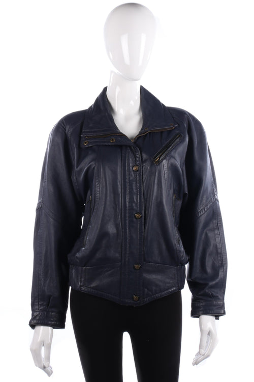 D&L Vintage 1980's Soft Leather Jacket Dark Blue Size 12 - Ava & Iva