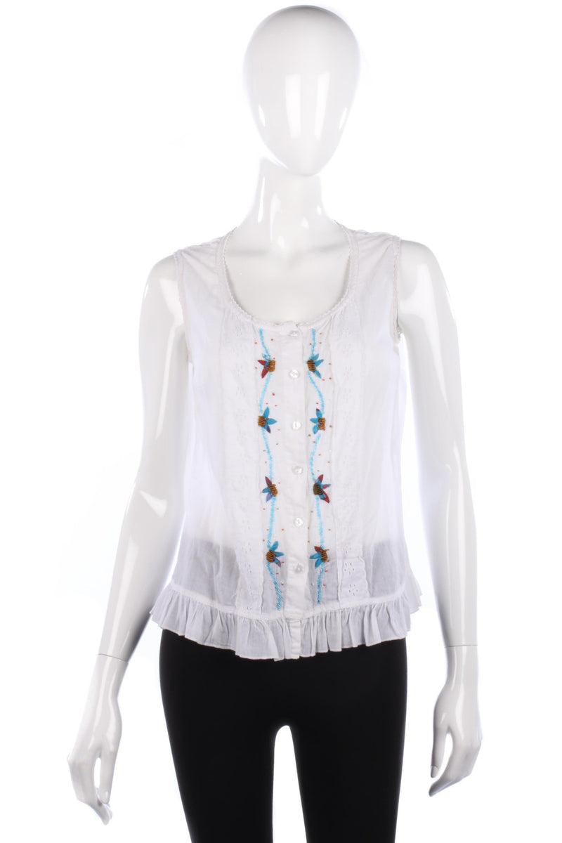 Odel Cotton White Sleeveless Top with Beading Detail Size M - Ava & Iva