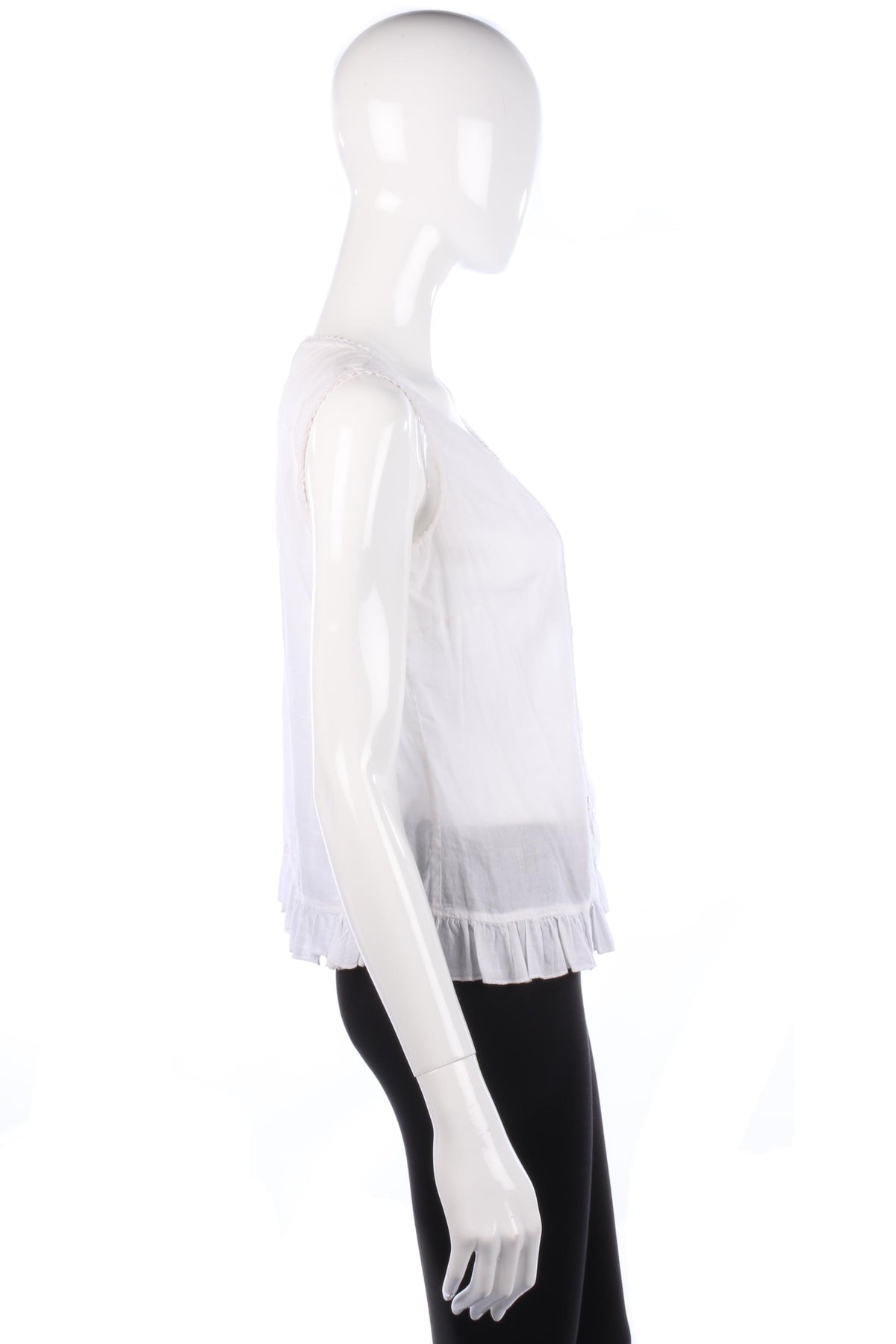 Odel Cotton White Sleeveless Top with Beading Detail Size M - Ava & Iva