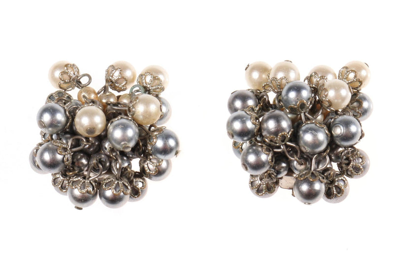Pearl cluster clip on earrings