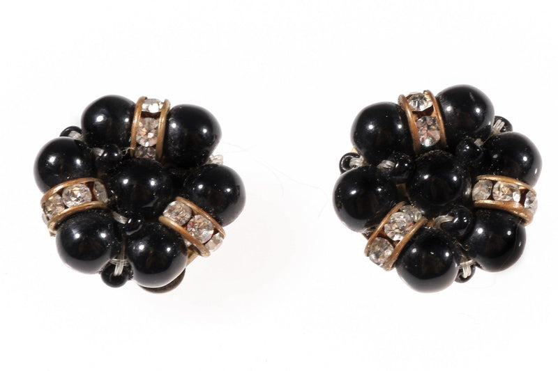 Ray Fife black beaded flower earrings