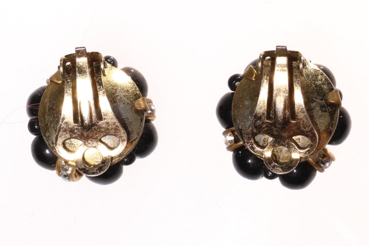 Ray Fife black beaded flower earrings back