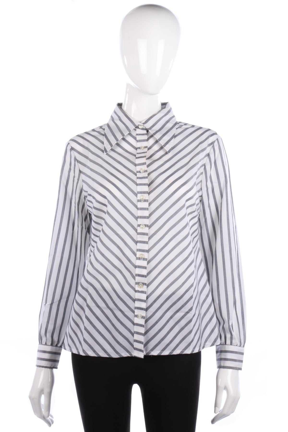 Vintage 1970's Big Collar Shirt White and Grey Striped Cotton size M/L - Ava & Iva