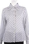 Vintage 1970's Big Collar Shirt White and Grey Striped Cotton size M/L - Ava & Iva