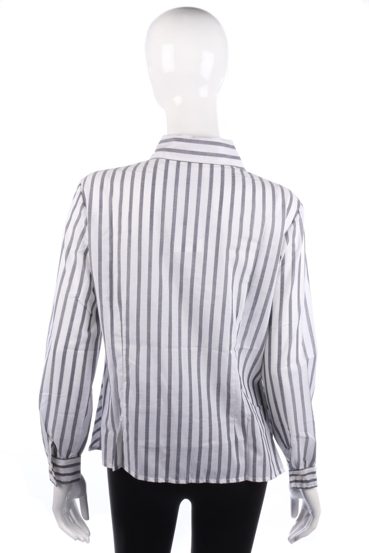 Vintage 1970's Big Collar Shirt White and Grey Striped Cotton size M/L - Ava & Iva