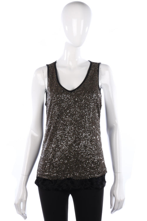 Cream Sleeveless Top Black Velvet with Metallic Sequins Size M - Ava & Iva