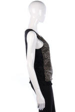 Cream Sleeveless Top Black Velvet with Metallic Sequins Size M - Ava & Iva