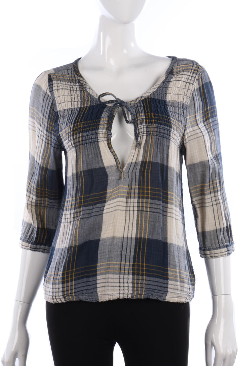 Hollister Cotton Folk Top Blue and Cream Check Size L - Ava & Iva