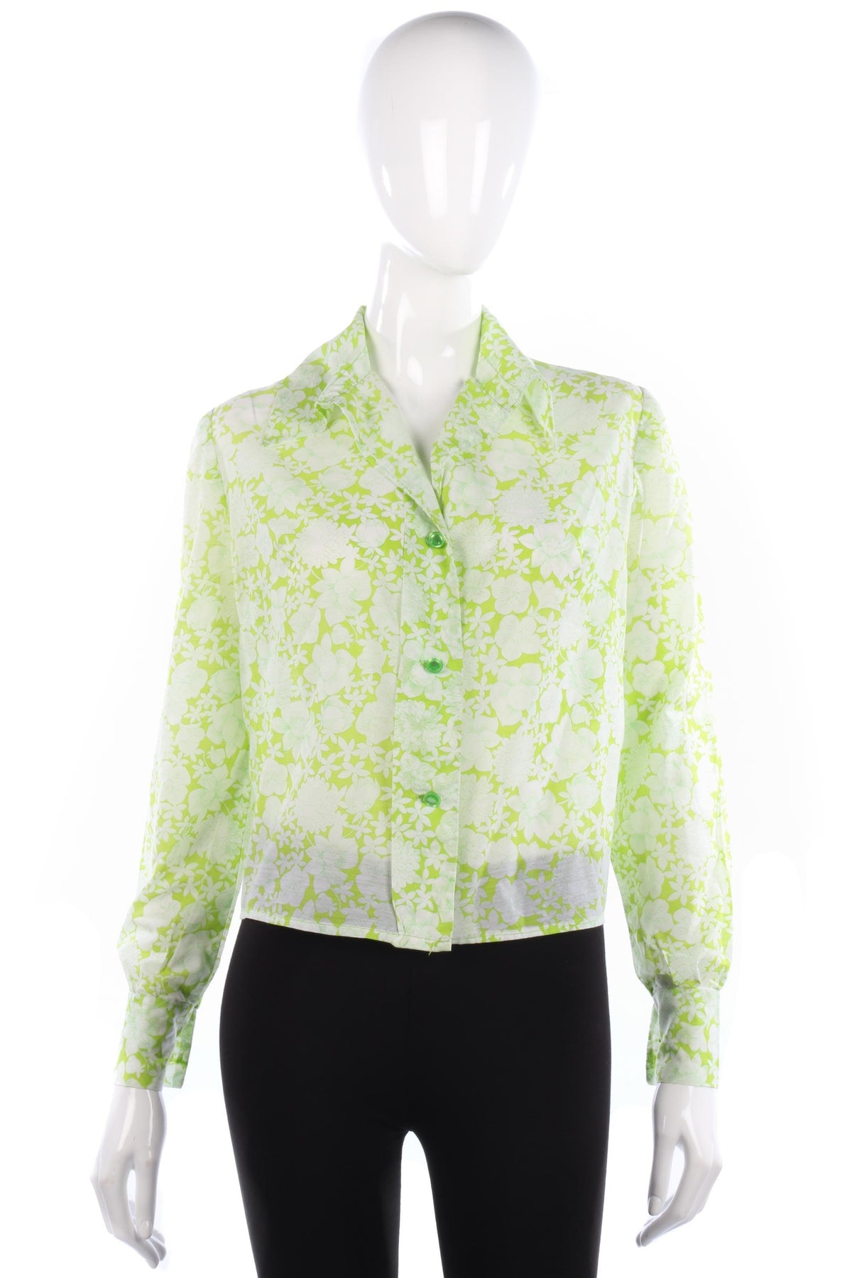 1970s vintage cotton lime green floral blouse size M/L - Ava & Iva