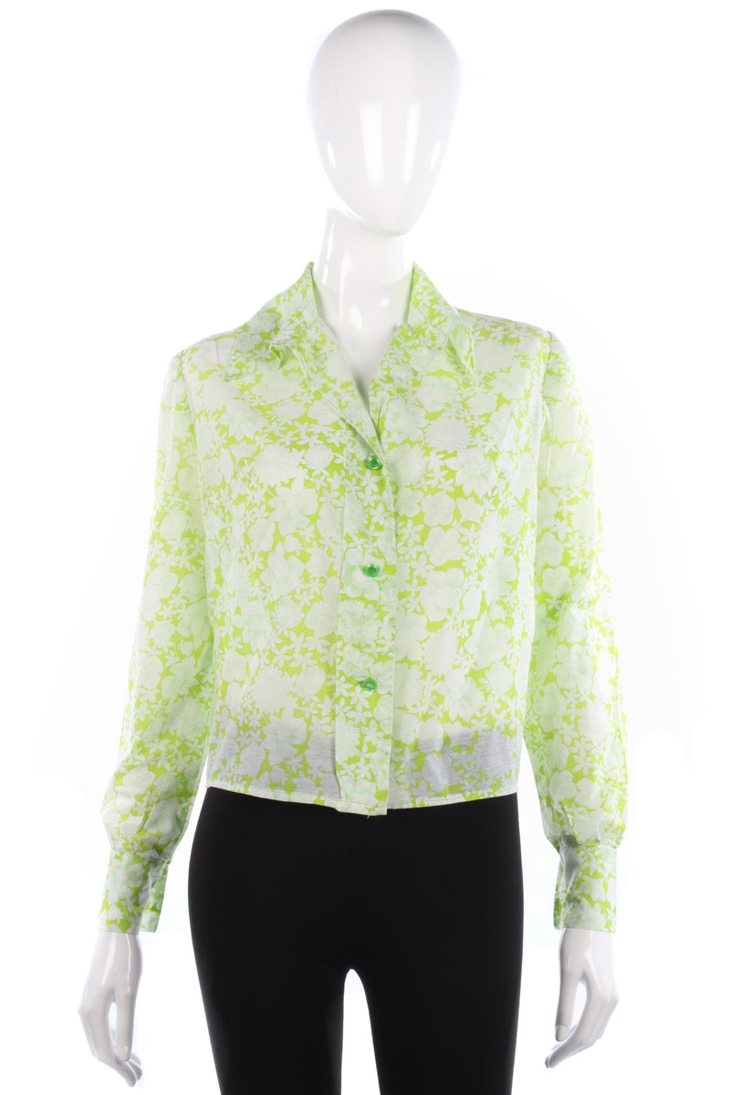 1970s vintage cotton lime green floral blouse size M/L - Ava & Iva