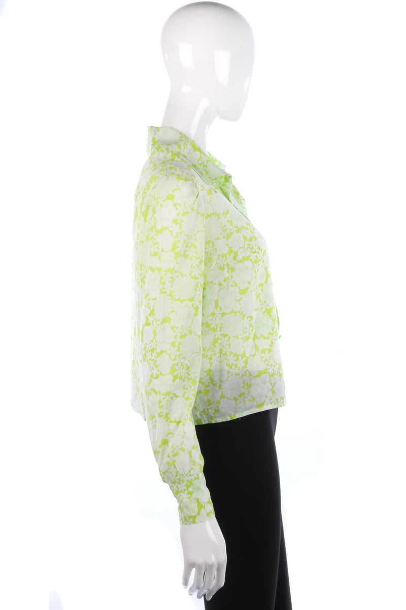 1970s vintage cotton lime green floral blouse size M/L - Ava & Iva