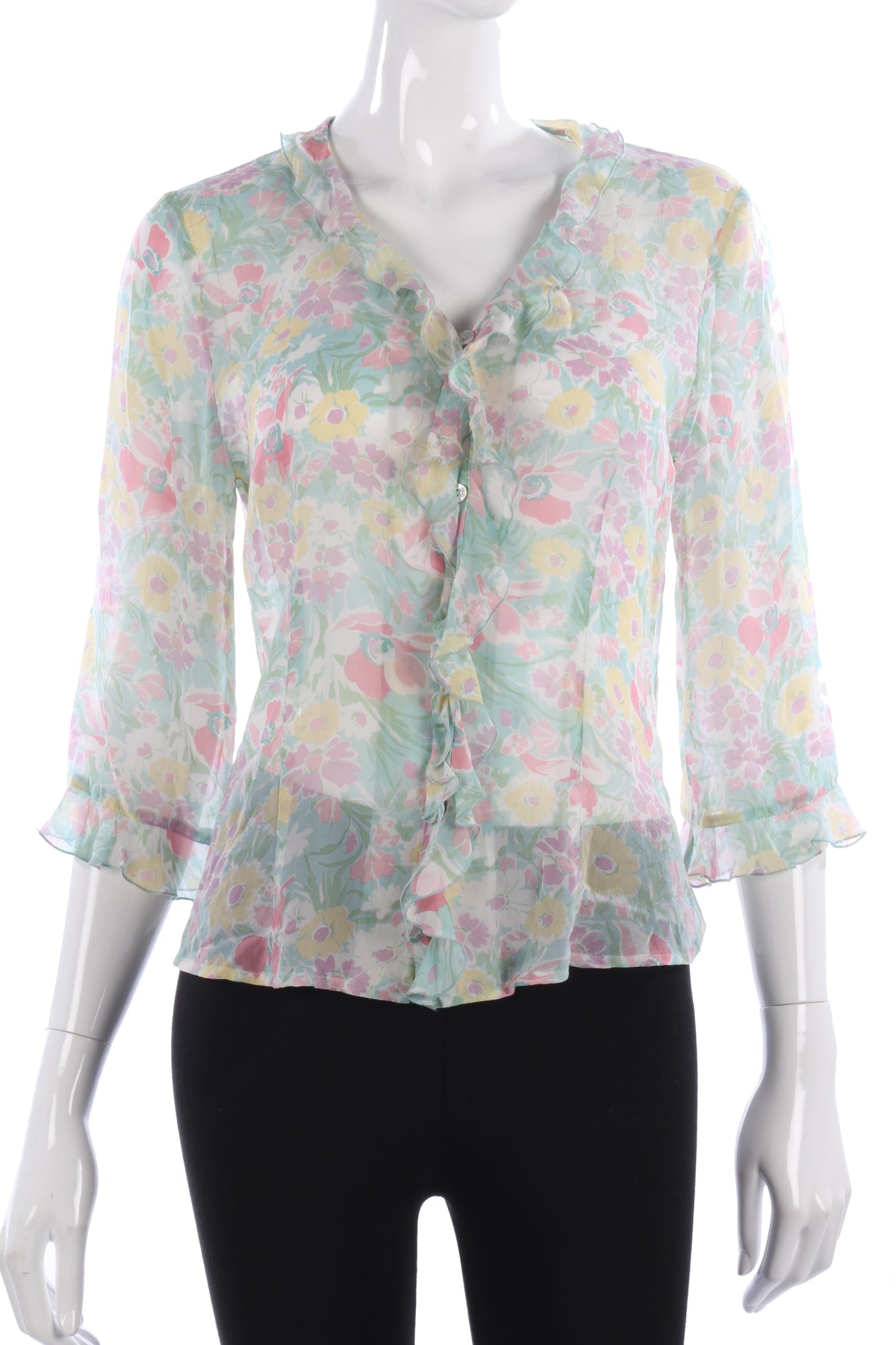 Green floral silk blouse size M - Ava & Iva