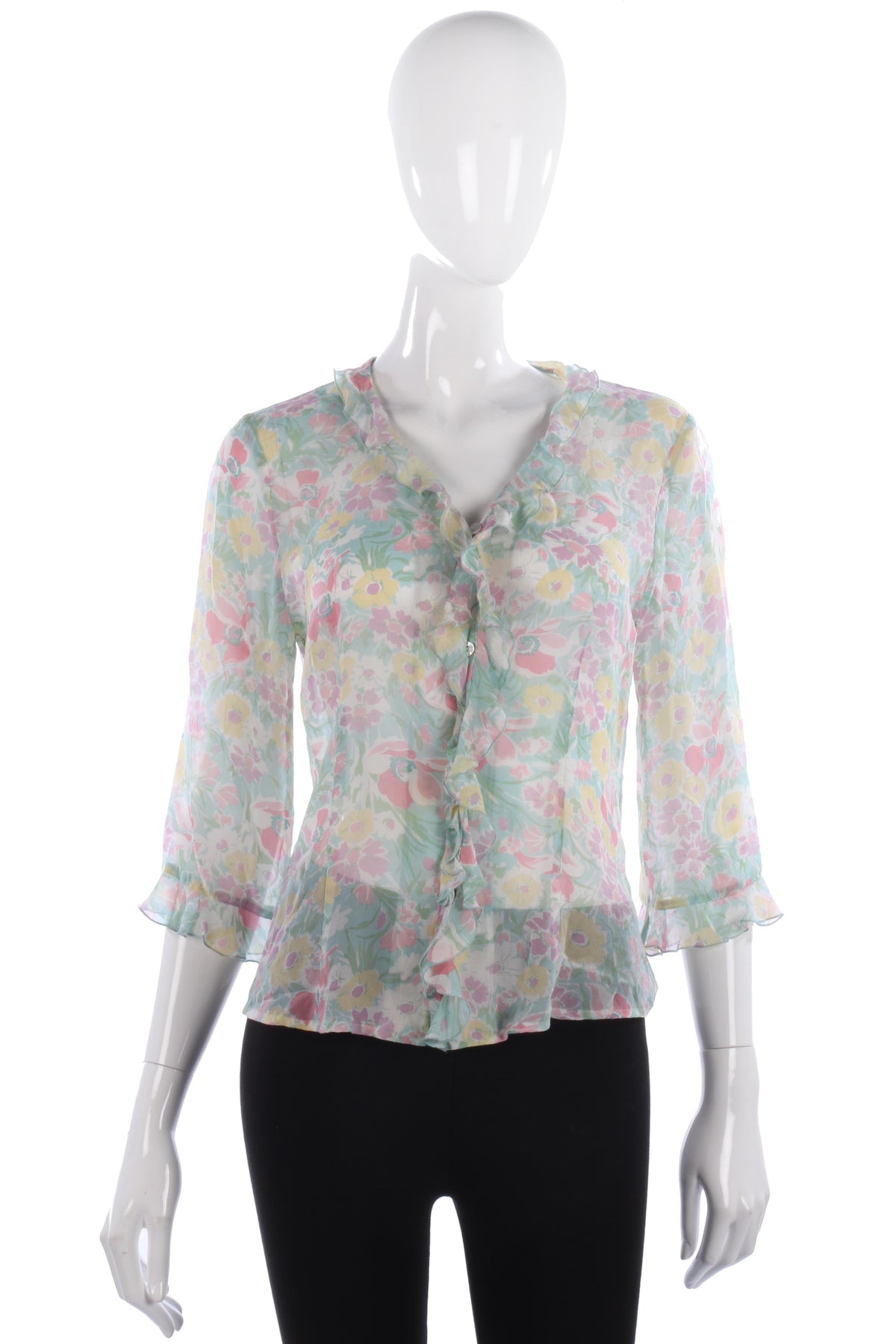 Green floral silk blouse size M - Ava & Iva