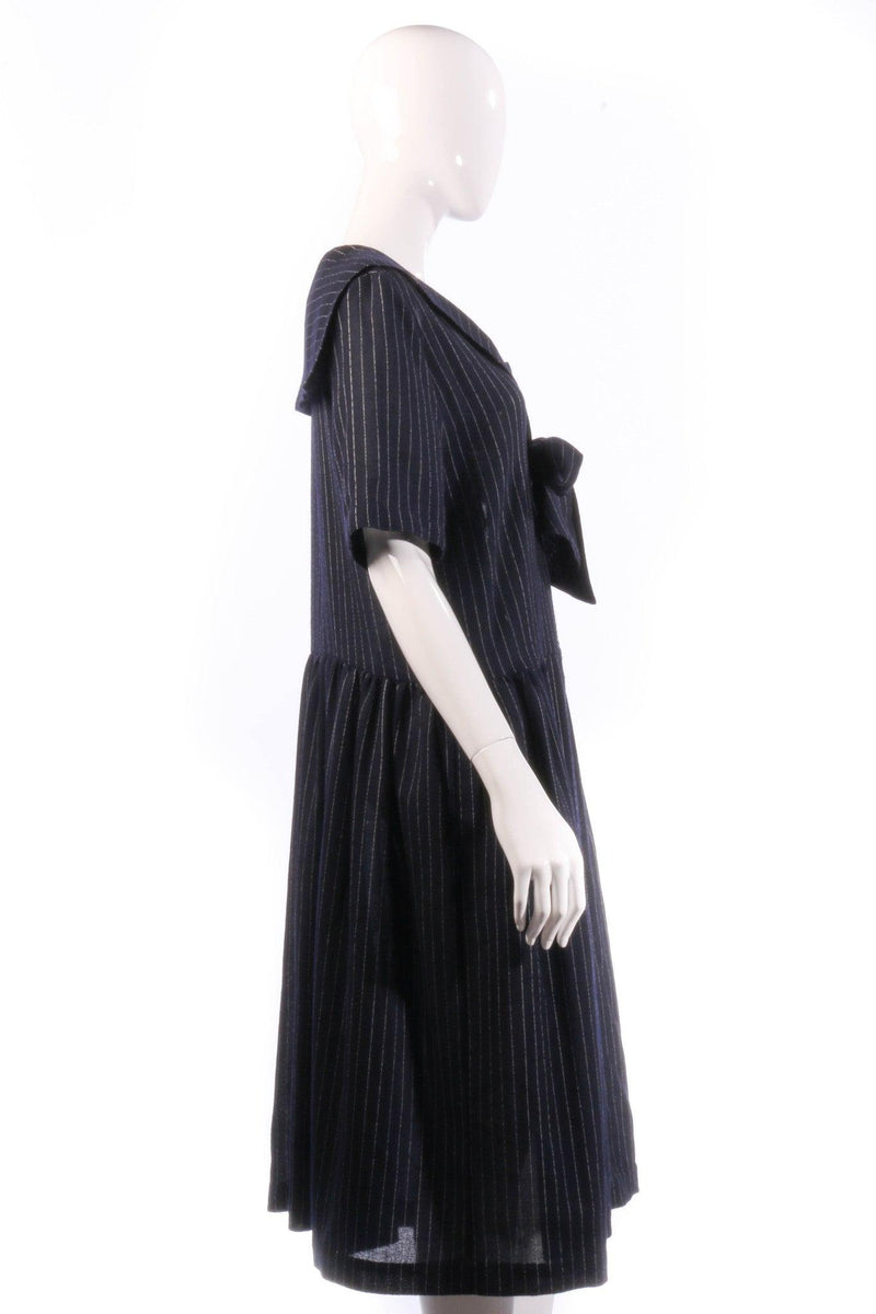 Navy pin striped dress with neck tie side