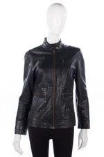 Soft Leather Biker Style Jacket Black with Zip Detail UK Size 10 - Ava & Iva