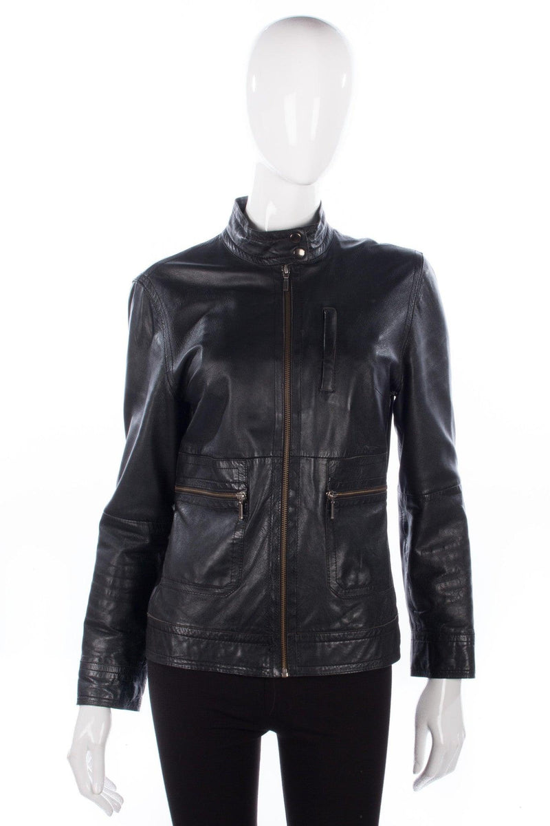 Soft Leather Biker Style Jacket Black with Zip Detail UK Size 10 - Ava & Iva