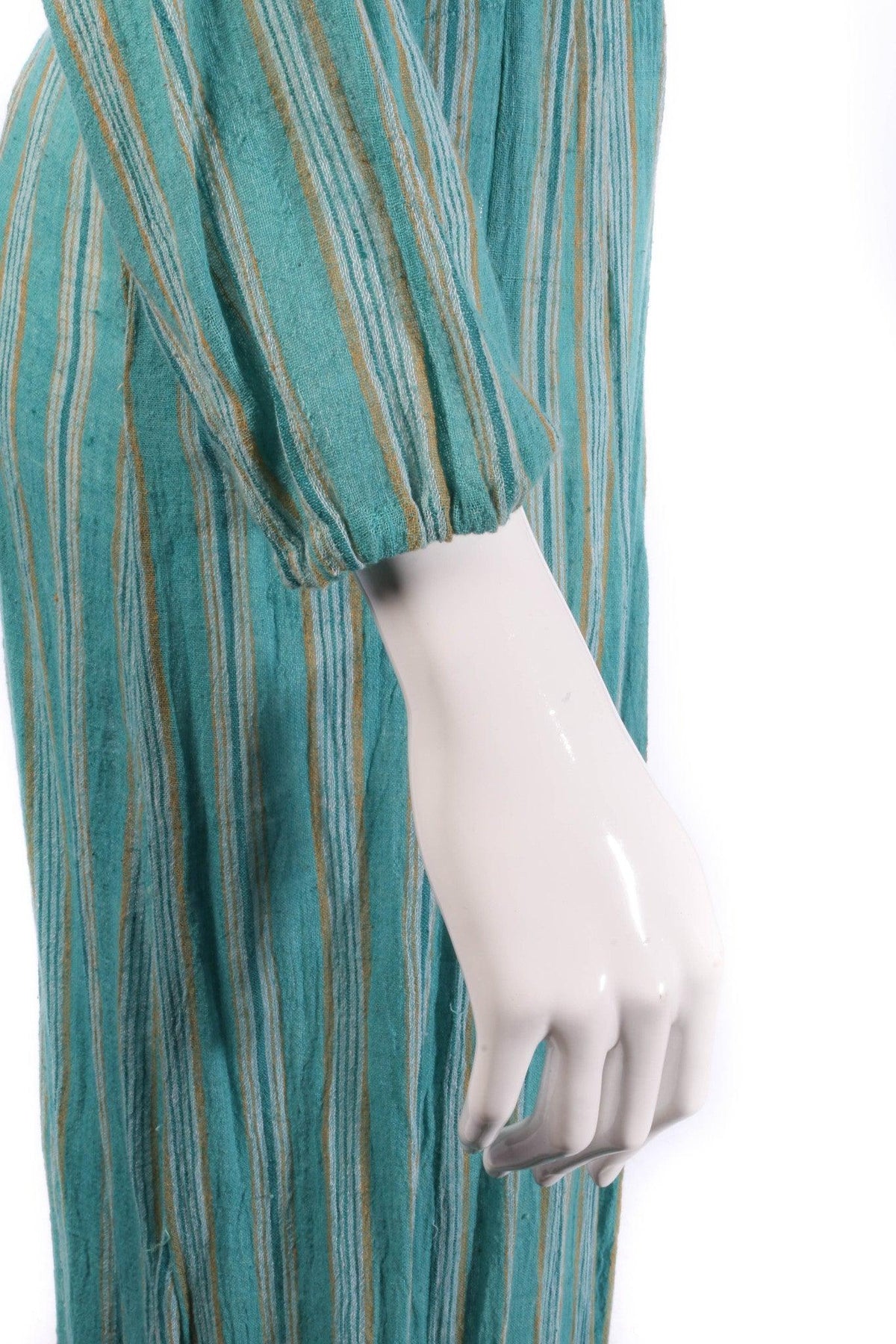 Blue and yellow striped cotton maxi dress size XS sleeve