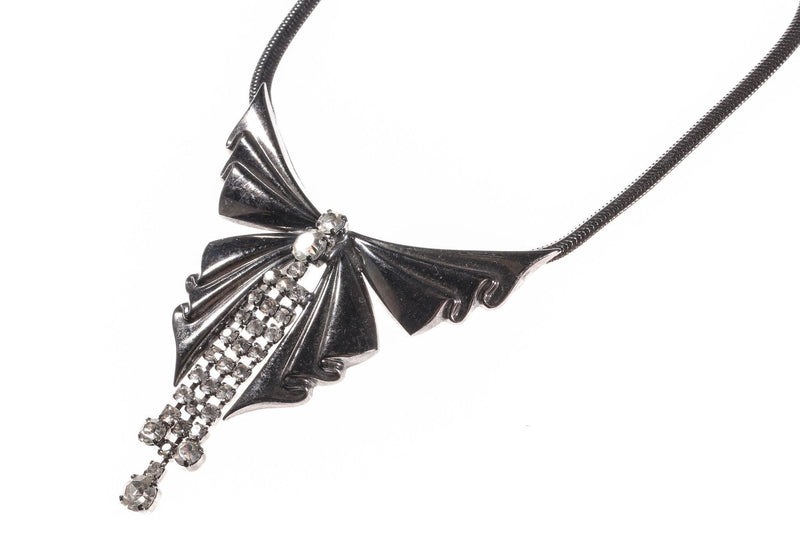 Dark metal necklace with butterfly  detail