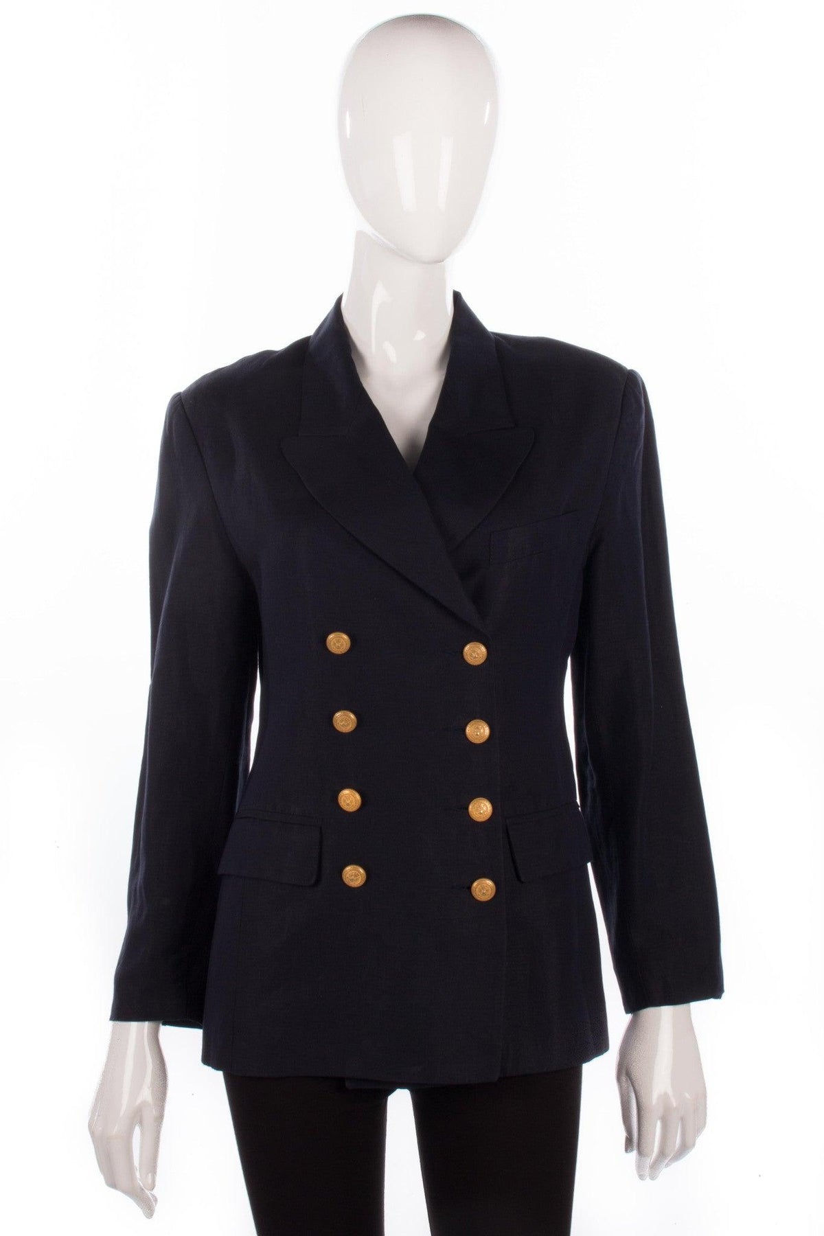 Patrick Gerard Blazer Dark Blue Linen with gold Buttons Size 12 - Ava & Iva