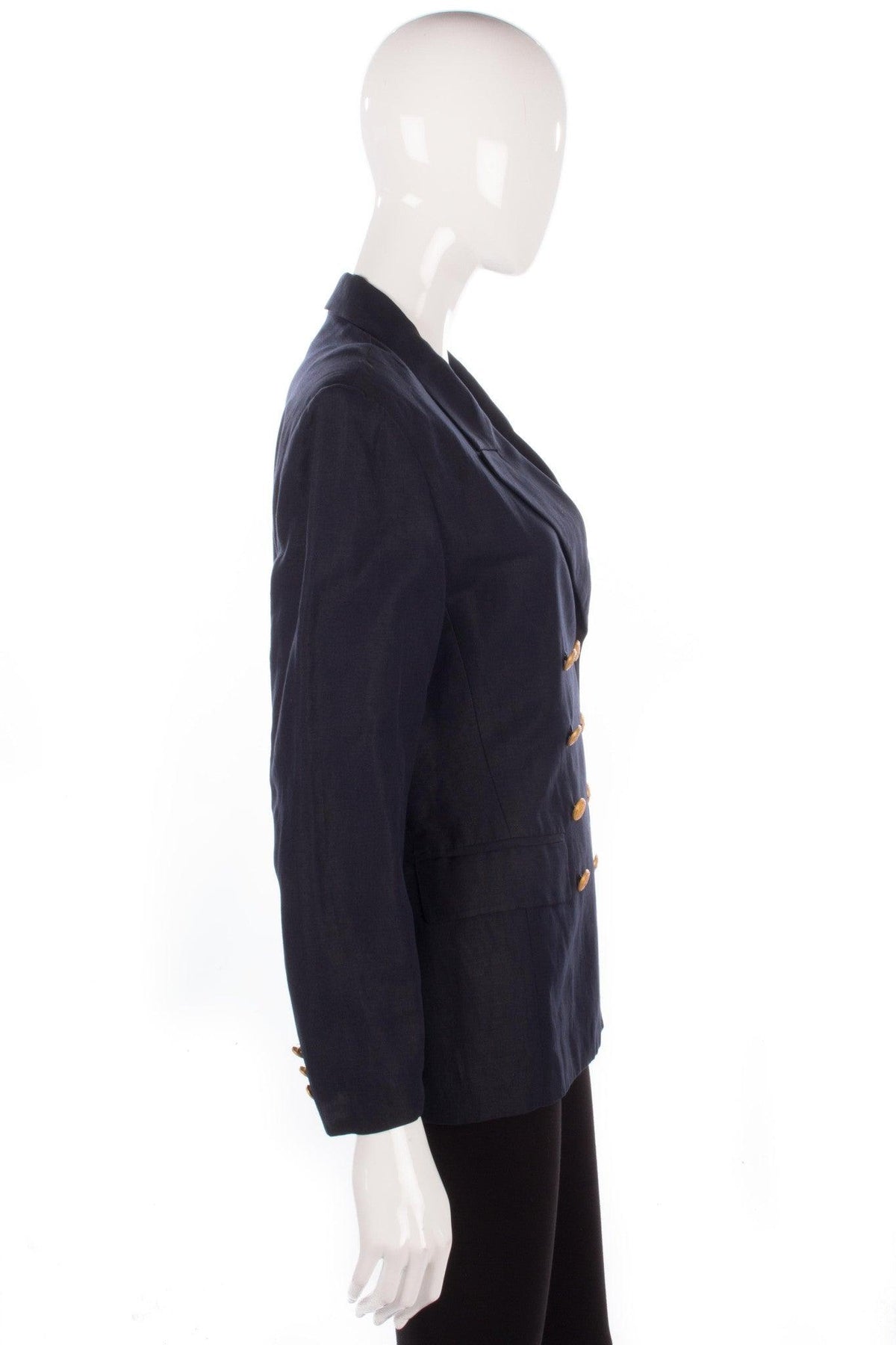 Patrick Gerard Blazer Dark Blue Linen with gold Buttons Size 12 - Ava & Iva