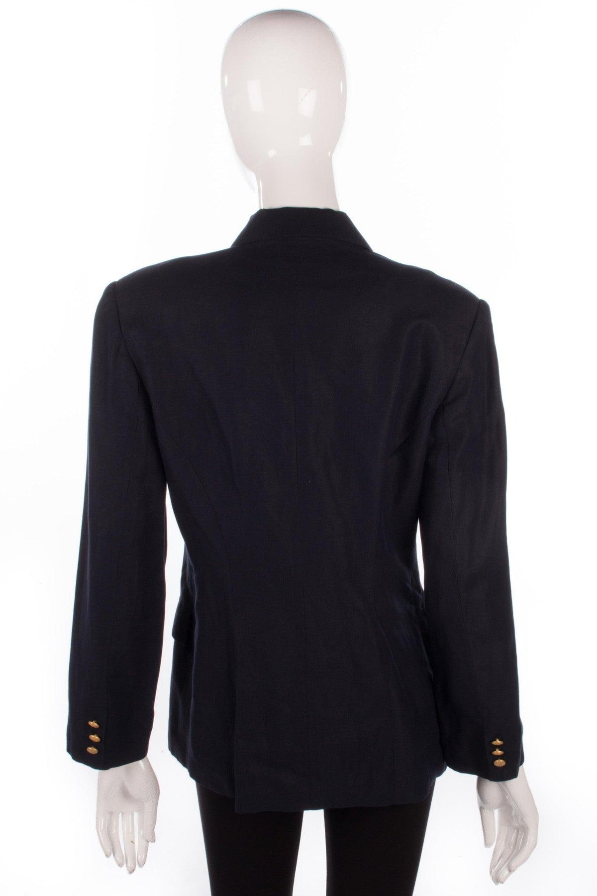 Patrick Gerard Blazer Dark Blue Linen with gold Buttons Size 12 - Ava & Iva