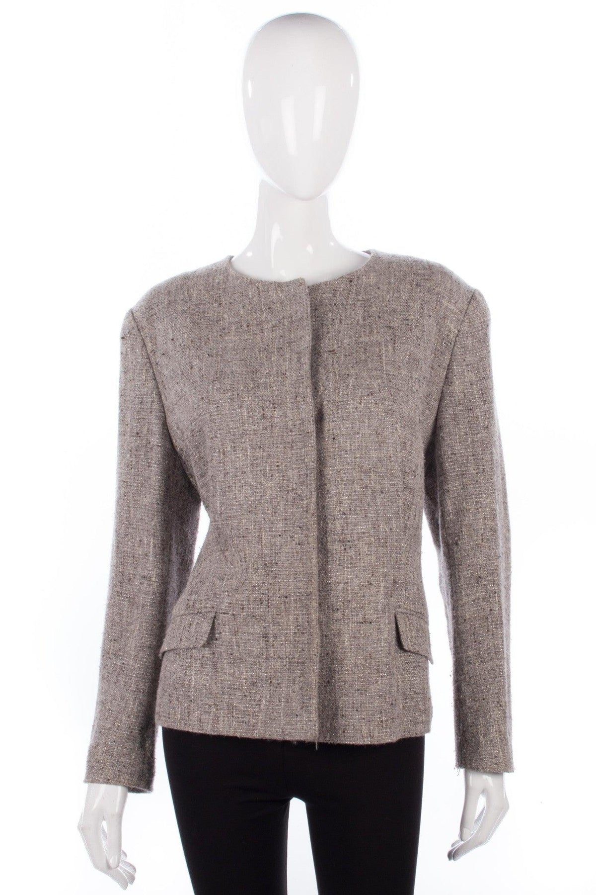 Jaeger Round Neck Jacket Wool/Silk Mix Grey Size 16 - Ava & Iva