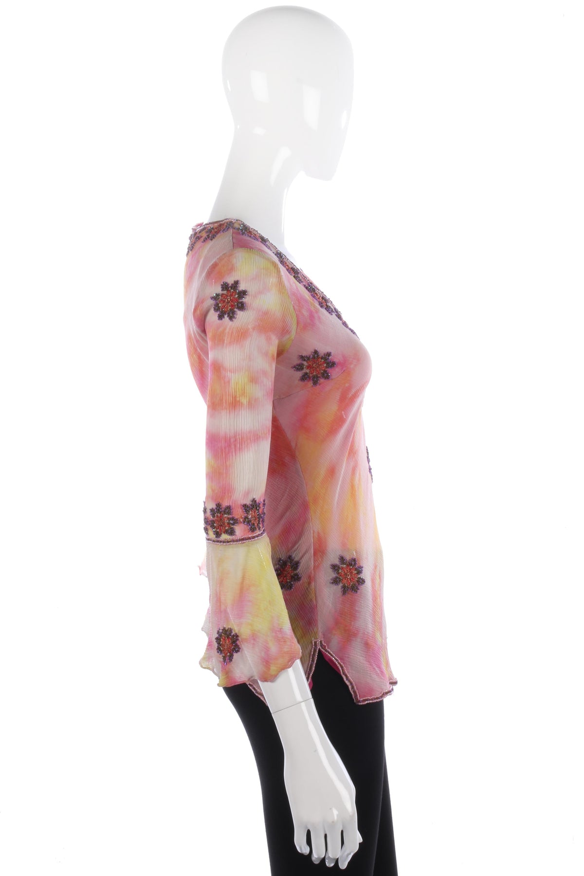 Aftershock 100% Silk Embroidered Top Orange and Pink Size S (UK8/10) - Ava & Iva