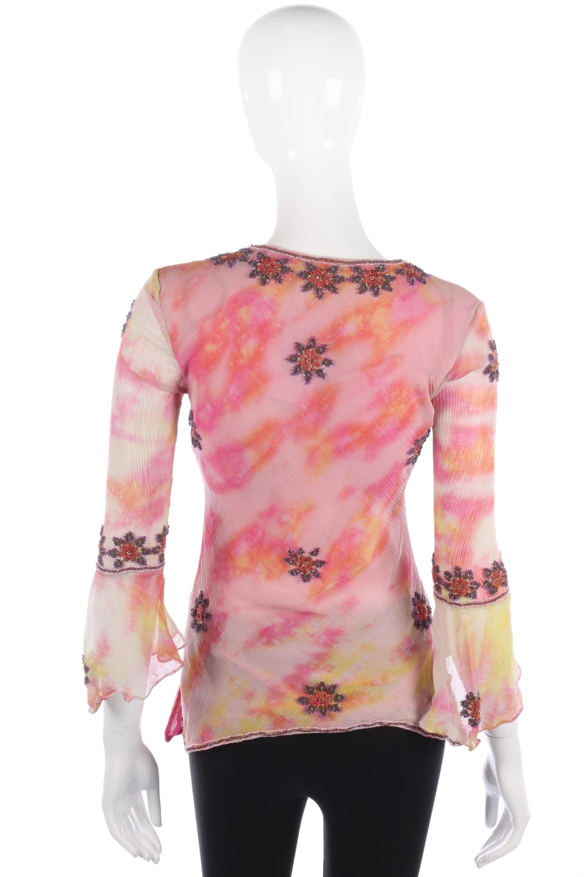 Aftershock 100% Silk Embroidered Top Orange and Pink Size S (UK8/10) - Ava & Iva