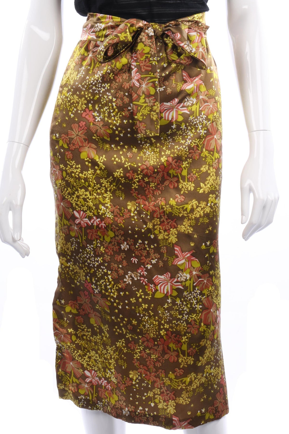 Beautiful floral yellow, bronze and khaki silk skirt size M/L - Ava & Iva